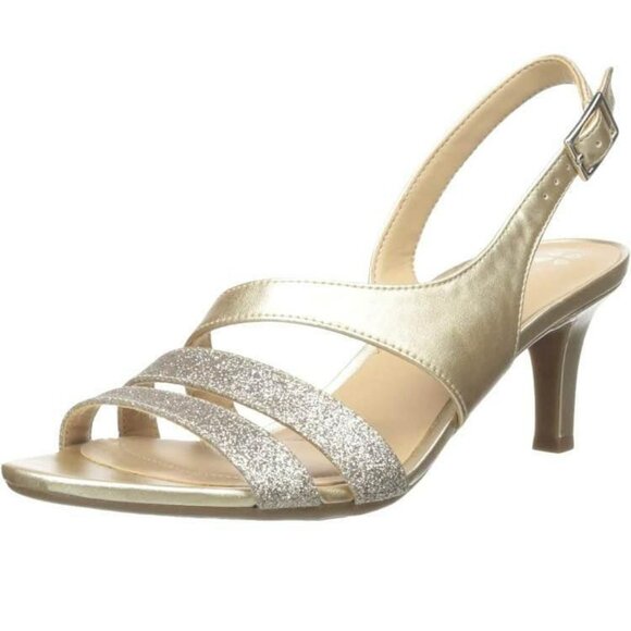 Naturalizer Womens Taimi Strappy Mid Heel Slingback Dress Sandal Gold 8.5 *NEW* - Picture 1 of 6